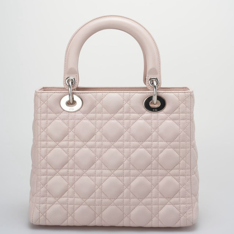 Christian Dior Cherry Blossom Pink Lady Dior Bag in Lambskin with Silver Hardware