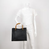 Gucci Diana Vintage Large Black Calfskin Leather Bamboo Top Handles Tote Bag