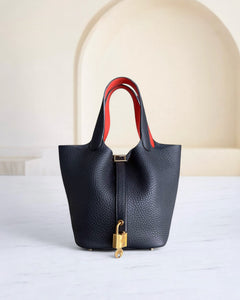 Hermes Picotin 18 - TC Clemence Leather Midnight Blue Gold Hardware Stamp X