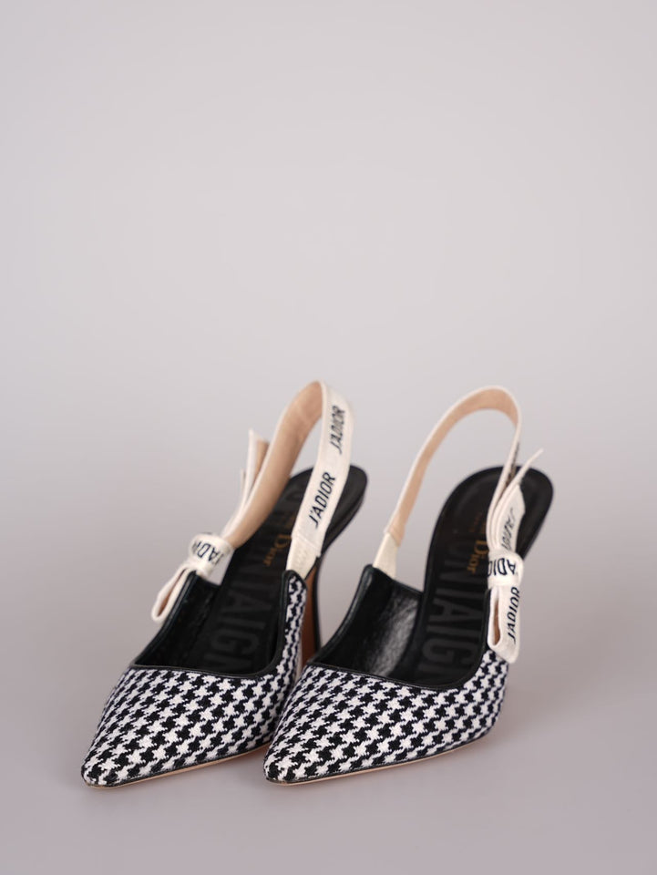 Dior J'ADior Sandals in Black and White Houndstooth Canvas Size 38