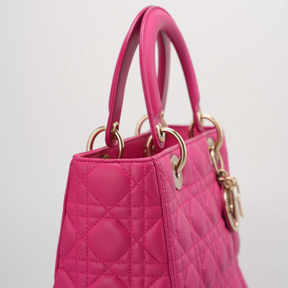 Christian Dior Pink Lady Dior in Cannage Lambskin Leather with Gold Hardware Medium