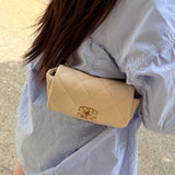 Chanel Light Beige Lambskin Quilted Waist 19 Bag