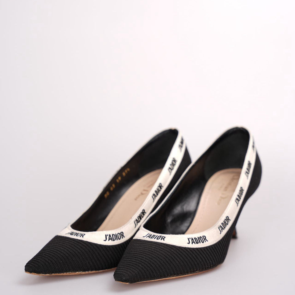 Christian Dior Black Canvas J'aDior Pumps Size 37.5D with Beige Insole