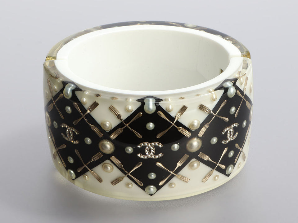 Chanel Two-Tone Resin and Crystal Coco Brasserie CC Fork Bracelet