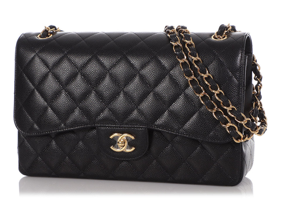 Chanel Jumbo Black Quilted Caviar Classic Double Flap
