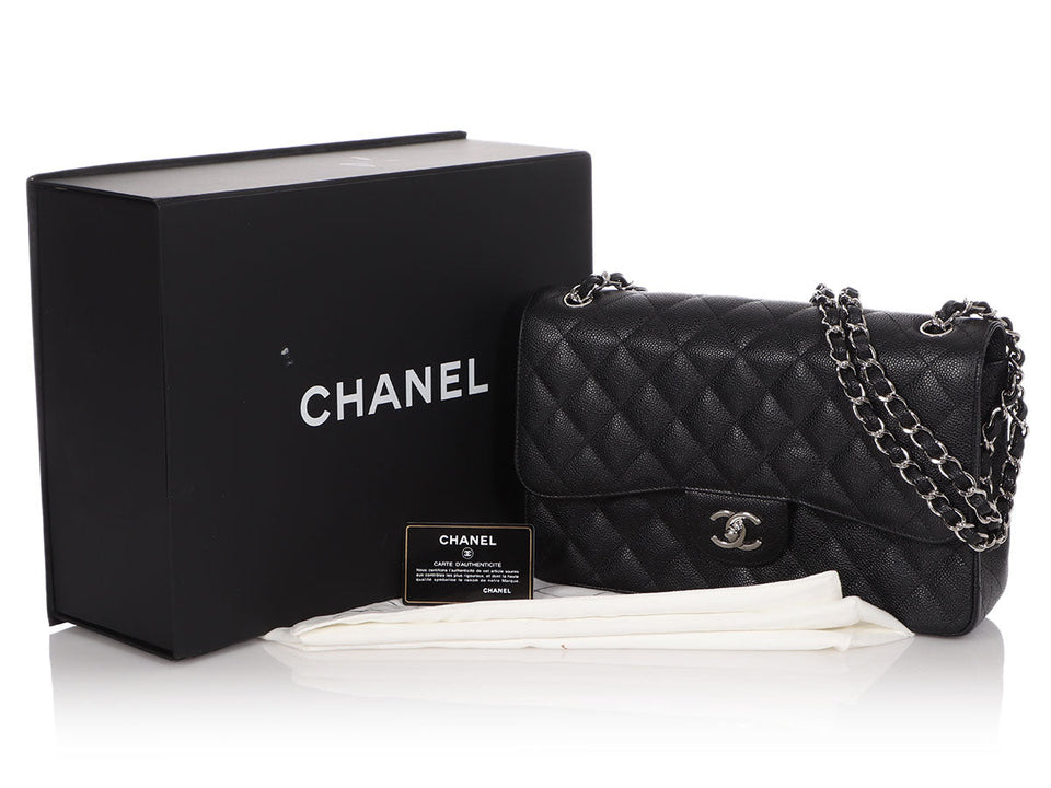 Chanel Jumbo Black Quilted Caviar Classic Double Flap