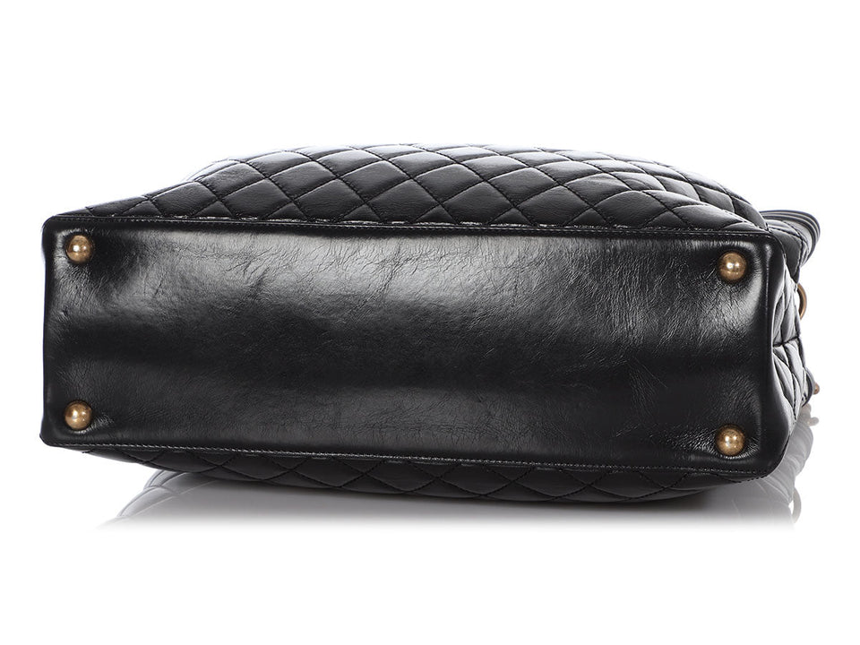 Chanel Large Black Quilted Glazed Calfskin Boy Shopping Tote