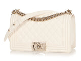 Chanel Old Medium White Quilted Caviar Boy Bag