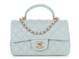 Chanel Light Blue Quilted Lambskin Mini Top Handle Bag