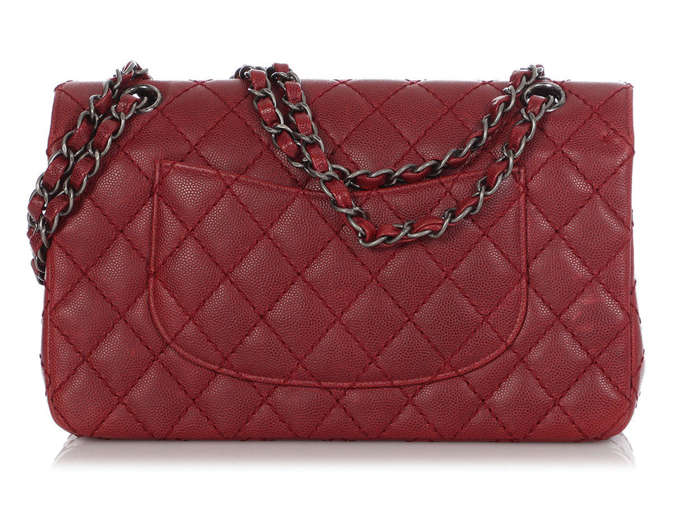 Chanel Medium/Large Red Quilted Caviar Classic Double Flap