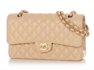 Chanel Medium/Large Beige Quilted Caviar Classic Double Flap