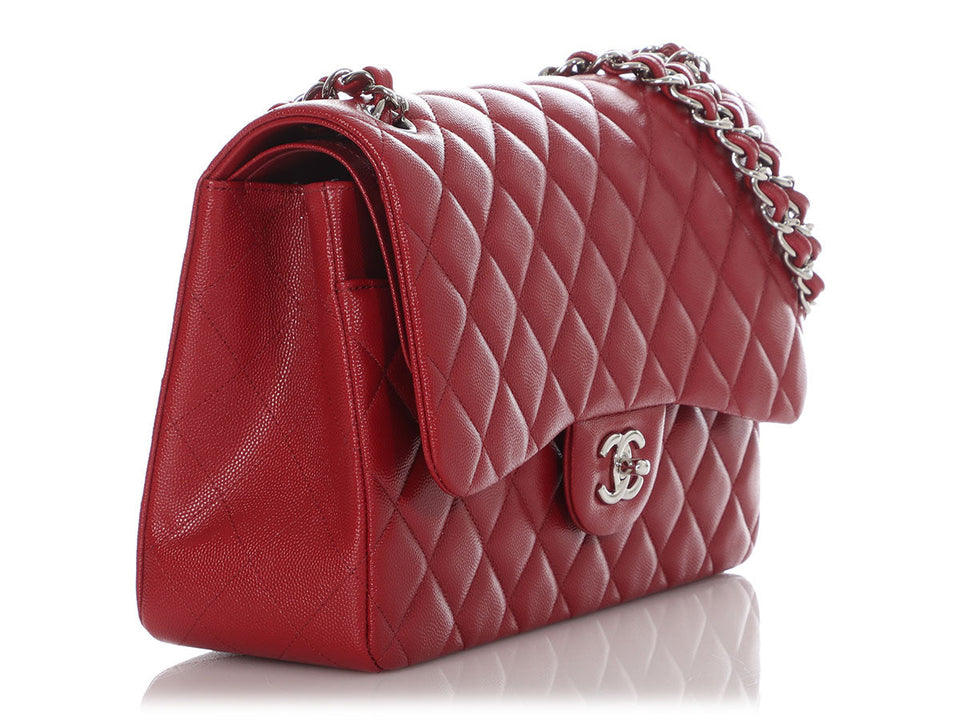 Chanel Jumbo Red Quilted Caviar Classic Double Flap