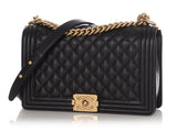 Chanel New Medium Black Quilted Caviar Boy Bag