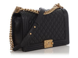 Chanel New Medium Black Quilted Caviar Boy Bag