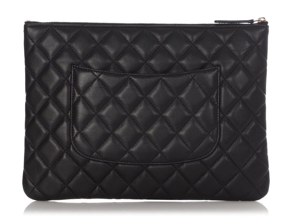 Chanel Medium Black Quilted Lambskin Classic O Case