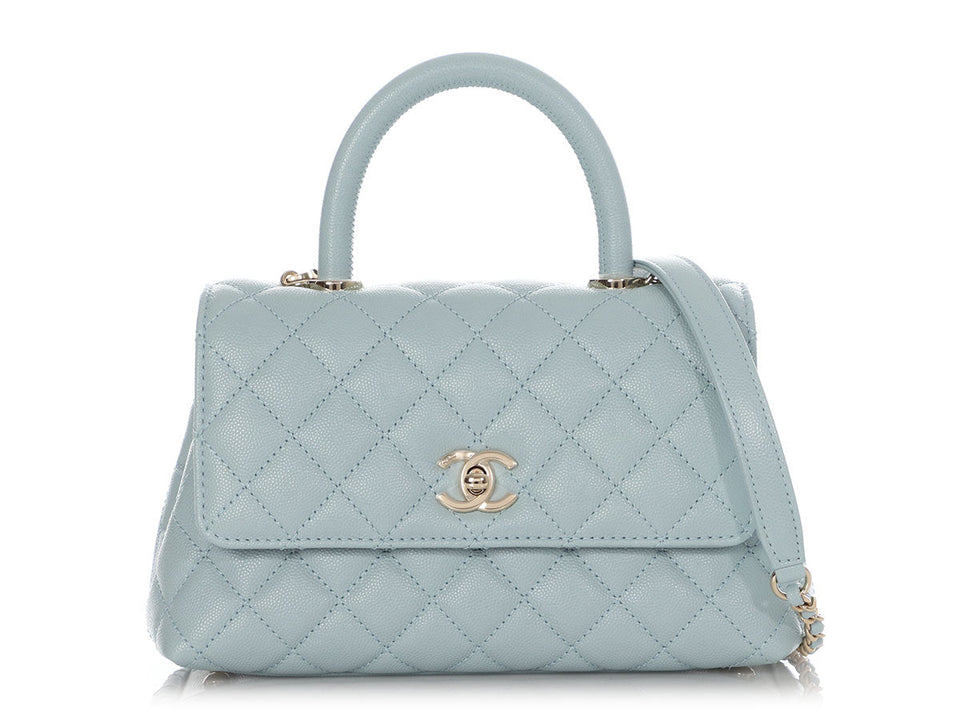 Chanel Mini Light Blue Quilted Caviar Coco Handle