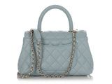 Chanel Mini Light Blue Quilted Caviar Coco Handle