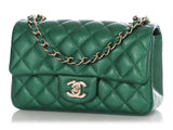 Chanel Mini Green Iridescent Quilted Caviar Rectangular Classic