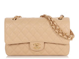 Chanel Medium/Large Beige Quilted Caviar Classic Double Flap