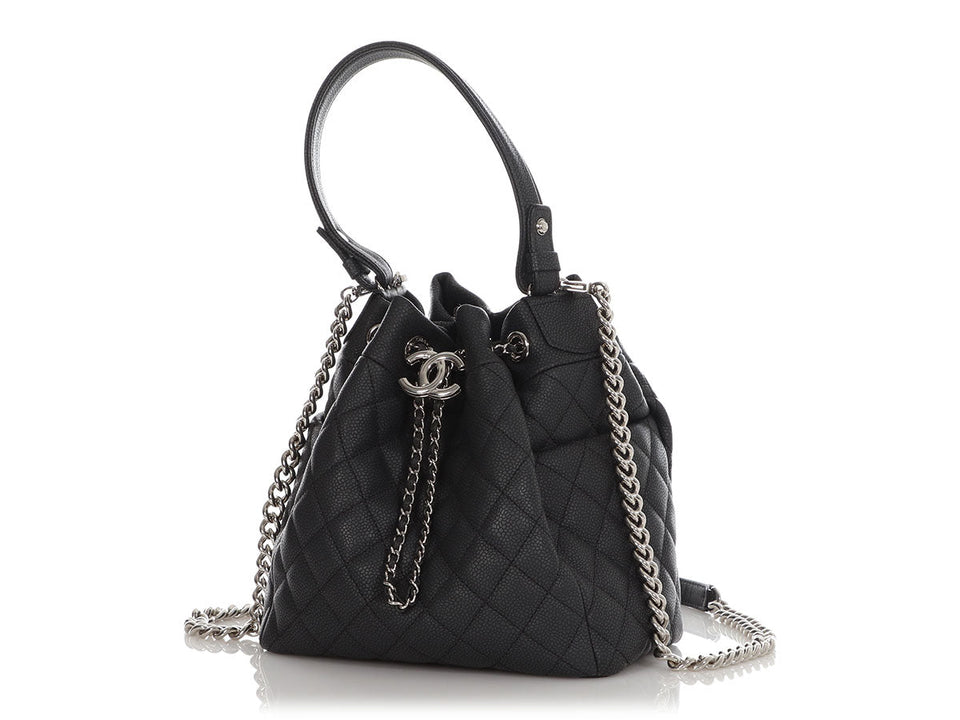 Chanel Small Black Quilted Grained Calfskin Drawstring Bucket Bag