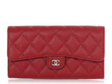 Chanel Red Quilted Caviar Classic Long Wallet