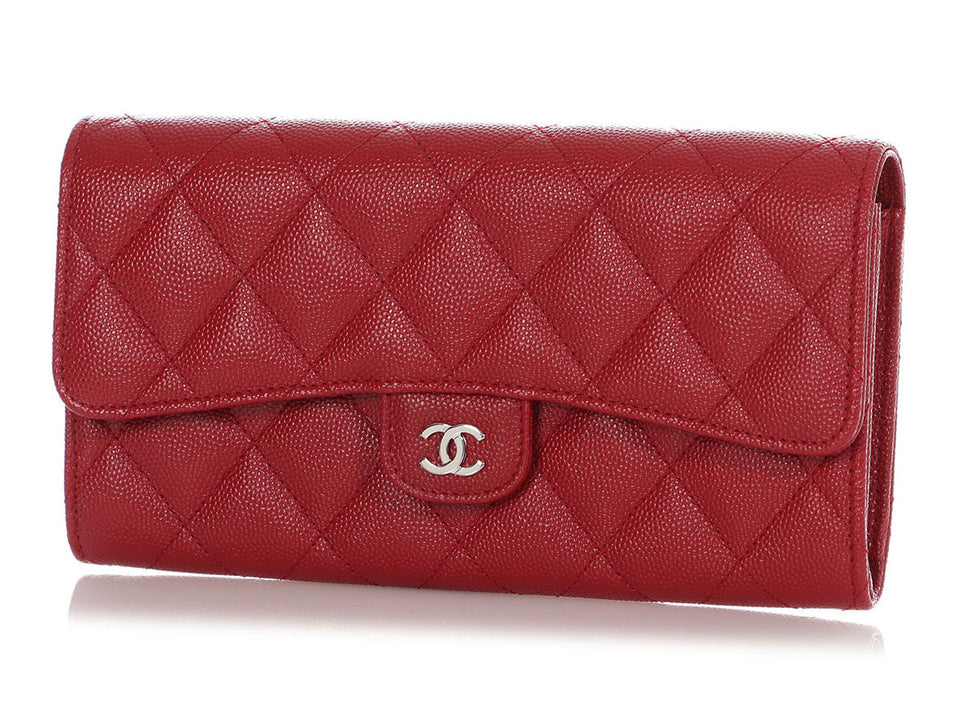 Chanel Red Quilted Caviar Classic Long Wallet