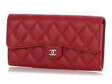 Chanel Red Quilted Caviar Classic Long Wallet