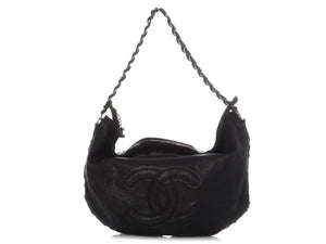 Chanel XL Black Distressed Calfskin Modern Chain Hobo