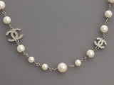 Chanel Long Pearl and Crystal Logo Necklace