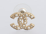 Chanel Pearl and Crystal Logo Pierced Earrings