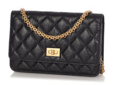 Chanel Black Distressed Leather Reissue Wallet on Chain WOC