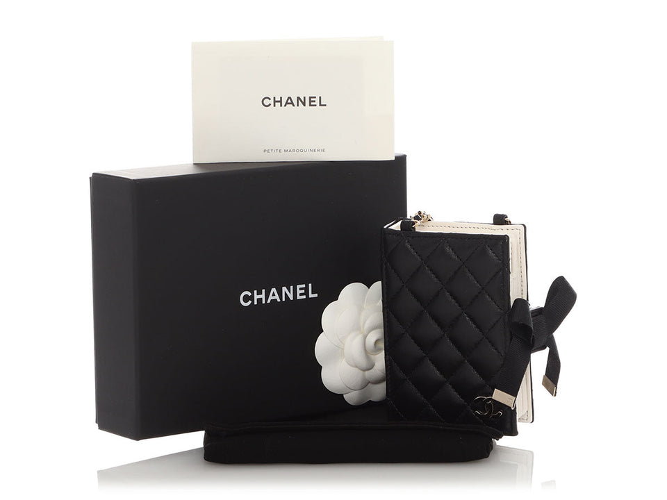 Chanel Black Part-Quilted Lambskin Book  Holder With Chain