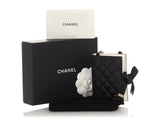 Chanel Black Part-Quilted Lambskin Book  Holder With Chain