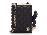 Chanel Black Part-Quilted Lambskin Book  Holder With Chain