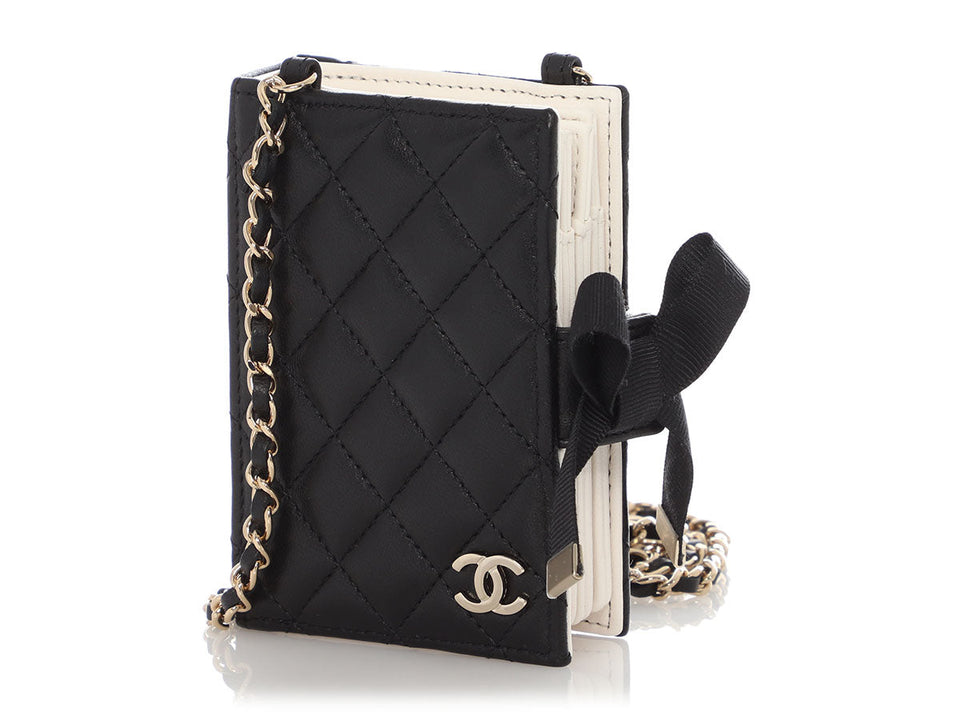 Chanel Black Part-Quilted Lambskin Book  Holder With Chain