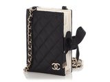 Chanel Black Part-Quilted Lambskin Book  Holder With Chain