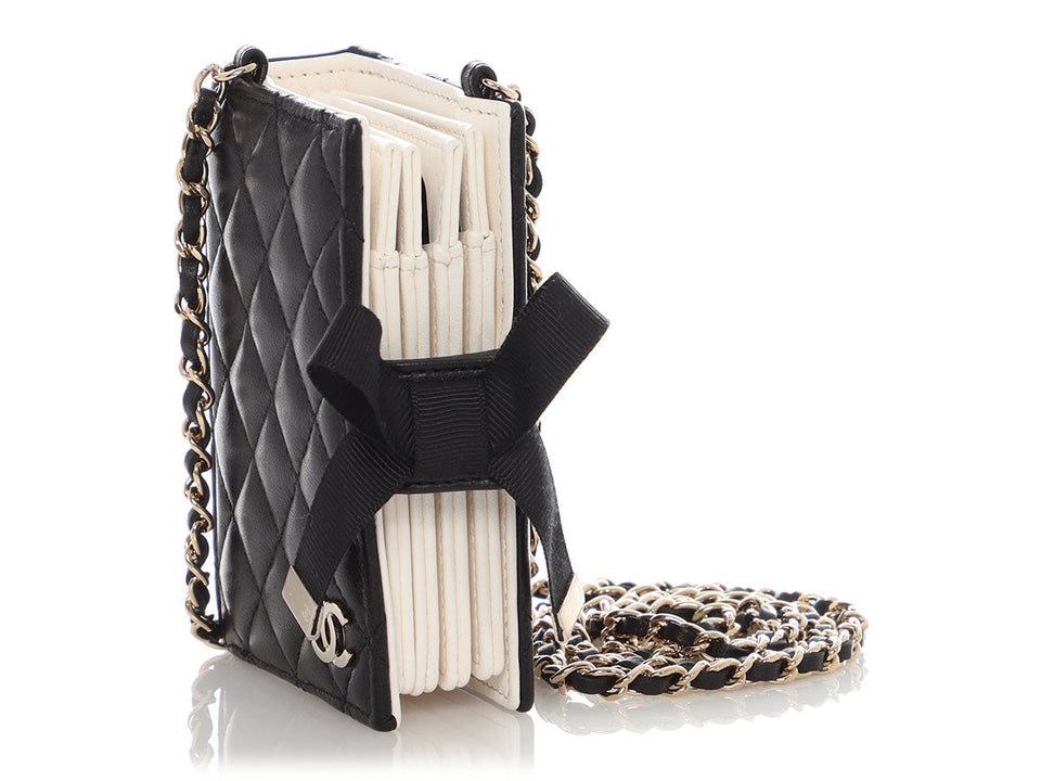 Chanel Black Part-Quilted Lambskin Book  Holder With Chain