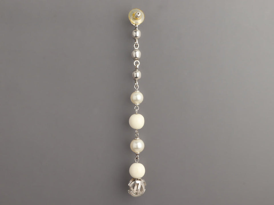 Chanel Long Beads and Pearls Logo Pierced Drop Earrings