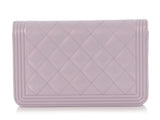 Chanel Lilac Metallic Patent Boy Wallet On Chain