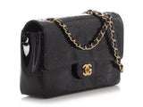 Chanel Vintage Black Perforated Patent Camellia Flap