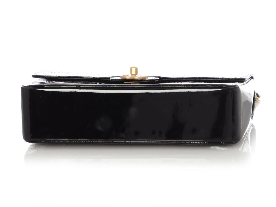 Chanel Vintage Black Perforated Patent Camellia Flap