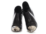 Chanel Black Metal Capped-Toe Booties