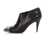 Chanel Black Metal Capped-Toe Booties