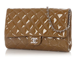 Chanel Olive Patent Clutch On Chain