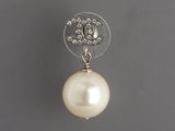 Chanel Pearl Crystal Logo Pierced Drop Earrings