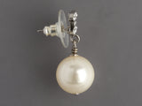 Chanel Pearl Crystal Logo Pierced Drop Earrings