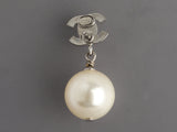Chanel Pearl Crystal Logo Pierced Drop Earrings
