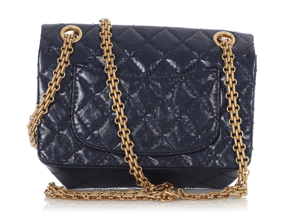 Chanel Mini Metallic Navy Quilted Aged Calfskin Reissue 2.55