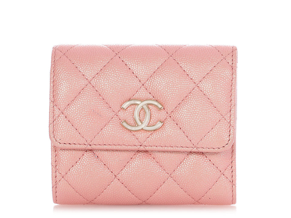 Chanel Iridescent Pink Quilted Caviar Compact Wallet