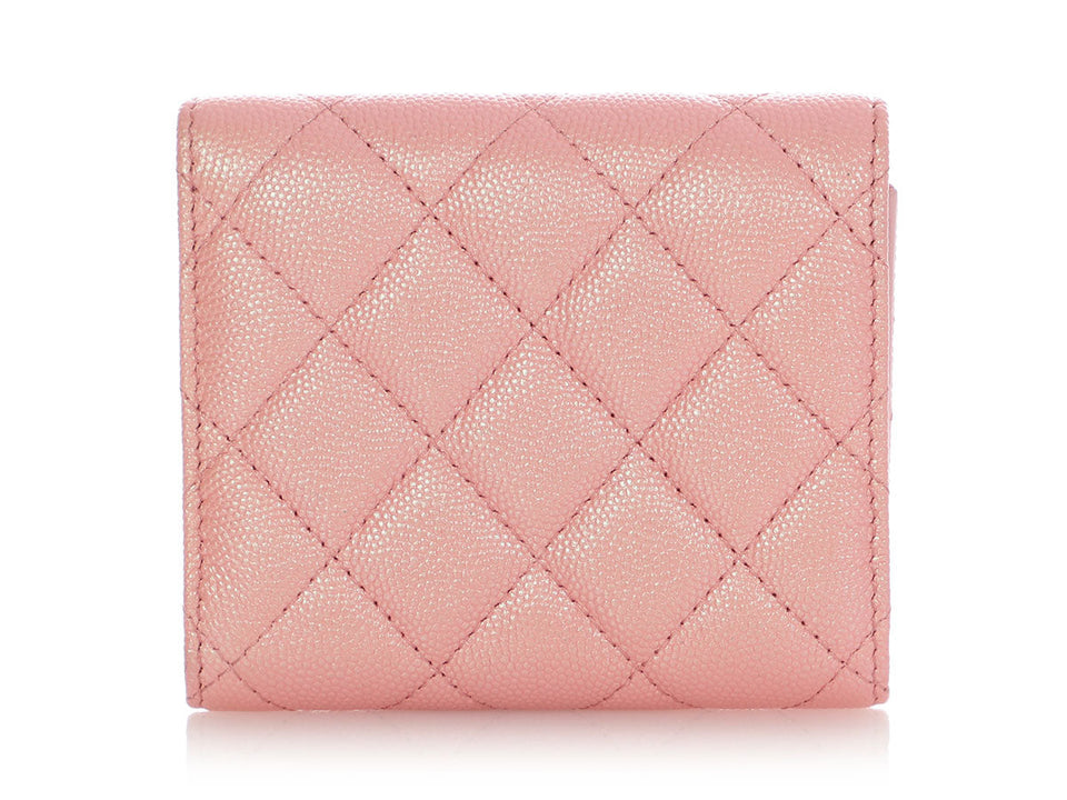 Chanel Iridescent Pink Quilted Caviar Compact Wallet